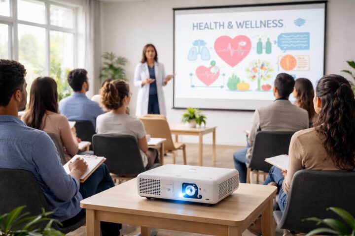 découvrez notre conférence santé interactive avec projection mobile utilisant le mini vidéoprojecteur epson, pour une présentation claire et dynamique où que vous soyez.