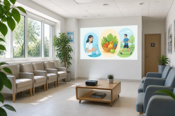 découvrez comment une salle d’attente médicale innovante utilise un mini vidéoprojecteur acer pour diffuser des messages de prévention, offrant une expérience informative et engageante aux patients.