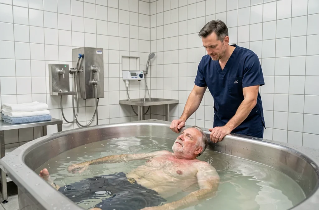 Séance de balnéothérapie dans une station thermale spécialisée en rhumatologie