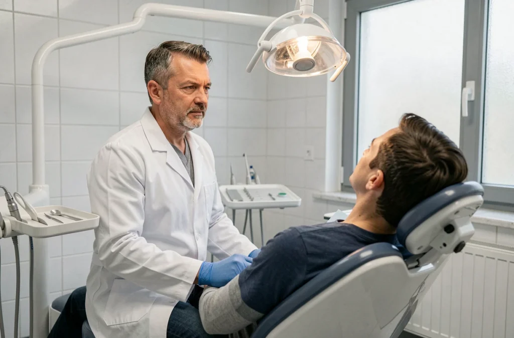 Dentiste en consultation avec un patient au Centre Dentaire de Beauvais dans un cabinet moderne